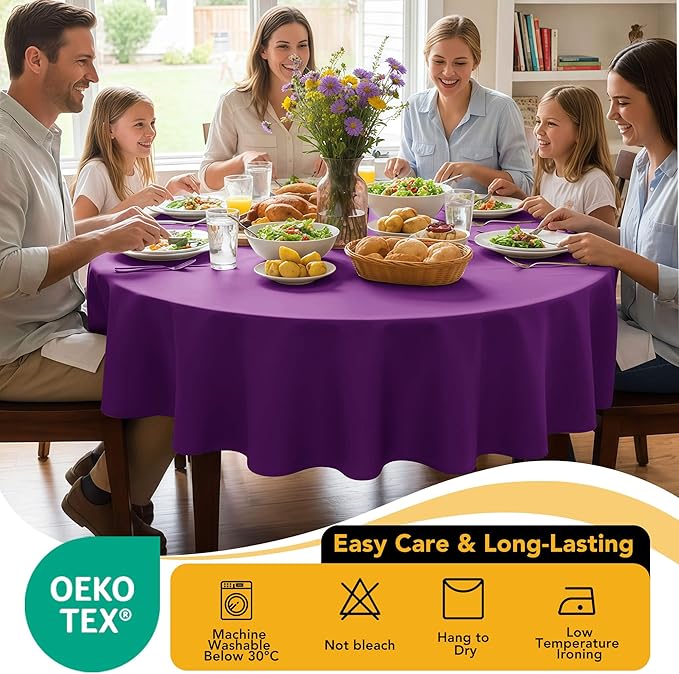 10-Pack Purple Round Tablecloths, 70 Inches, Stain-Resistant Polyester for 3-4 Ft Round Tables - Washable Table Covers for Weddings, Banquets, Birthday Parties, Events
