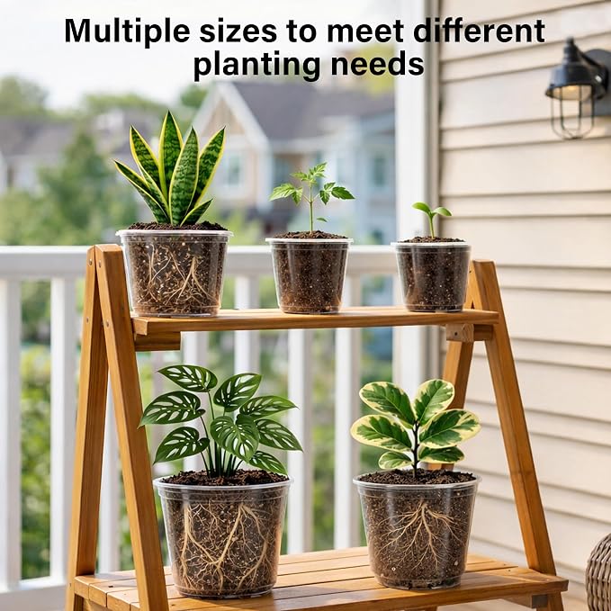 Bluepro Clear Nursery Pots with Drainage, 3.5/4/5/6/8 Inch, 20-Pack | Clear PET, 4 Each of Five Sizes, Root and Moisture Visibility, Flexible, Reusable, Seed Starting Through Repotting