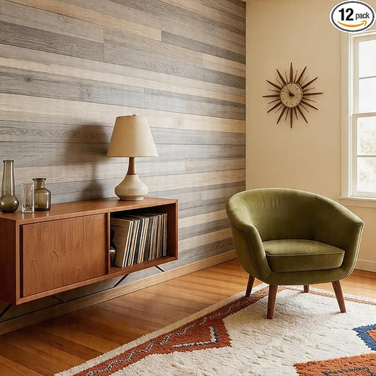 Peel and Stick Wall Panels, Easy Self Adhesive Vinyl Tiles Wall Planks, Farmhouse Wood Grain Shiplap for Kitchen Bedroom Interior WallDecor (12 pcs/18.1 Sq Ft/Box) (Natural Oak)