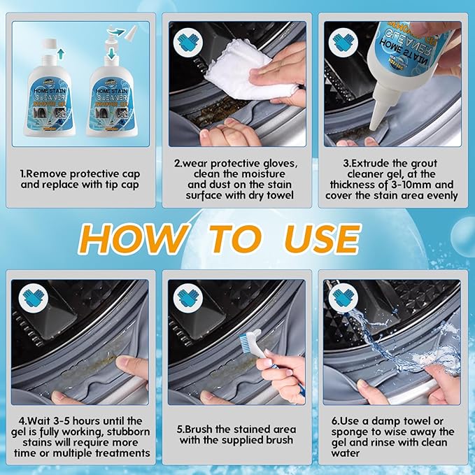 Mold Stain Remover Gel, Front Load Washer Mold Remover for Washing Machine Gasket Rubber Seal Home Stain Cleaner Gel for Grout Caulk, Bathroom, Shower, Bathtub, Refrigerator Cleaning Solution 8 Fl Oz