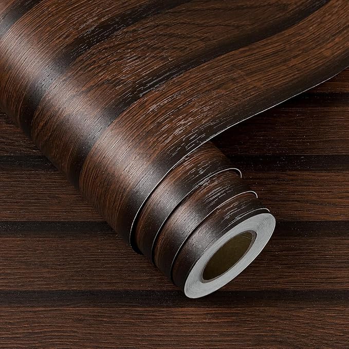 FunStick 36"x200" Dark Brown Slats Wood Peel and Stick Wallpaper Faux 3D Walnut Wood Slats Wall Paper Decor for Bedroom Bathroom Living Room Walls Shelves Removable Wood Grain Contact Paper Waterproof