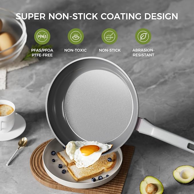 Sanho 8 Inch NonStick Frying Pan, Diamond-Titanium Ceramic Frying Pans Skillet, Non Stick Egg Pans with Stay Cool Handle for Induction, Dishwasher & Oven Safe, PTFE & PFOA Free, Non Toxic for Cooking