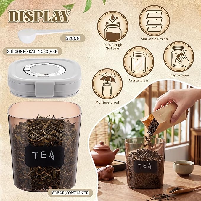 Suclain 2 Pack 44oz Airtight Coffee Canisters Light Blocking Tea Storage Containers with Scoop, Airtight Food Jars for Loose Leaf Tea, Sugar, Formula, Coffee Bean, with Chalk Marker & 8 Stickers