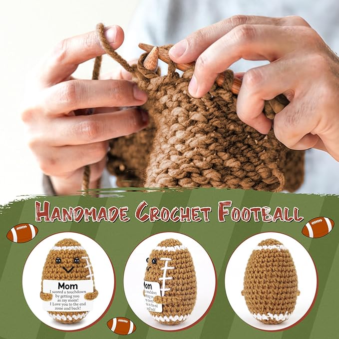 BiuNiuring Mini Funny Gifts for Mom from Daughter Son, Mothers Day Birthday Gift for Mom, Cute Positive Small Present Crochet Football Doll or Mommy Mother in Law Bonus Step Mothers