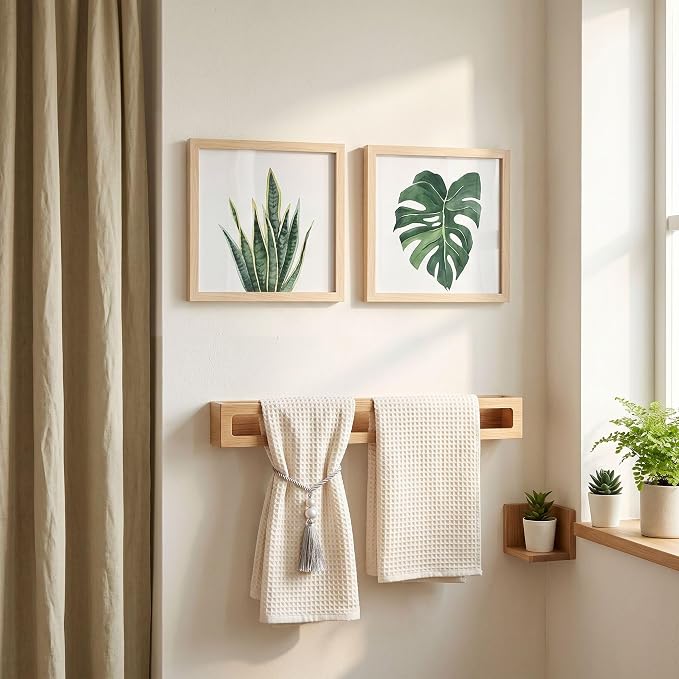 ArtbyHannah Framed Bathroom Wall Art Decor, 10x10 Inch 4 Pack Botanical Gallery Wall Frame Set Modern Farmhouse Sage Green Prints Artwork for Spa, Restroom, Bedroom, Office Decoration (Beige)