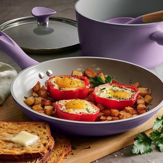 Tramontina Solara 14-Piece Ceramic Non Stick Cookware Set with Lids, Heavy-Gauge Aluminum Pots and Pans Kitchen Set with Nonstick Coating, Dishwasher and Oven Safe (Purple)