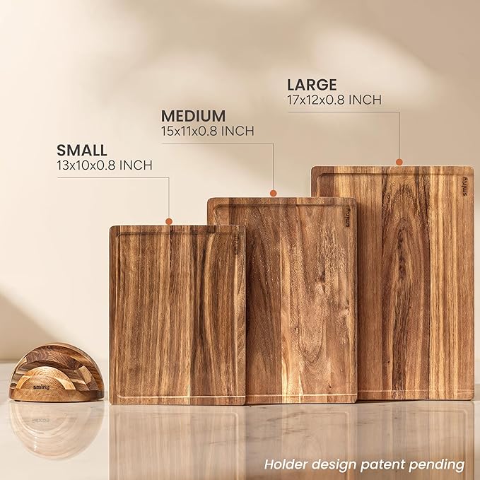 SMIRLY Wood Cutting Boards For Kitchen Meal Prep & Serving, Bamboo Cutting Board Set, Charcuterie Chopping Boards and Wooden Cutting Boards for Kitchen