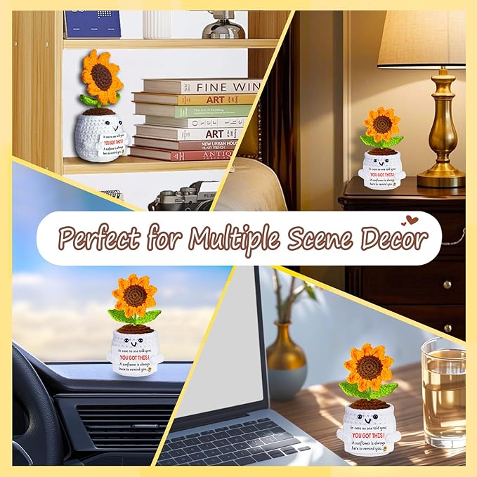 Qunland Get Well Gifts for Women Men, Inspirational Positive Sunflower Emotional Support Crochet - Mothers Day Birthday Galentines Graduation Cheer Up Gifts for Teens Students Coworker Best Friends