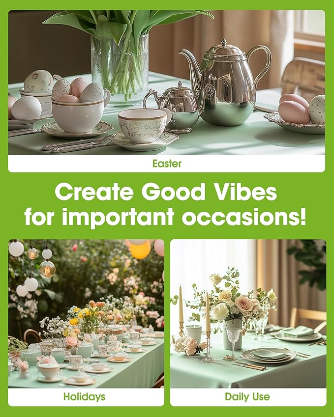 Pureegg Plastic Table Cloth Disposable 20 Pack, 54 x 108 Inch Table Cloths, Easter Party, Decorative Tablecloths, Rectangle, Light, Pastel Plastic Cover, Leakproof & Sturdy, Sage Green