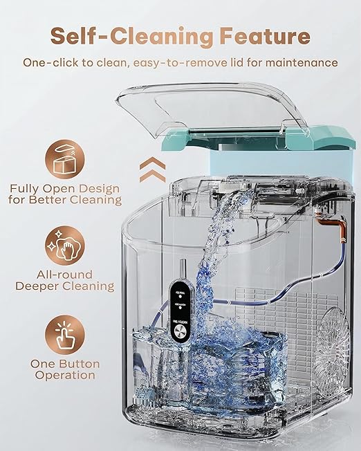 Silonn Nugget Ice Maker Countertop, Chewable Pellet Ice Machine with Self-Cleaning, Portable Pebble Ice Maker with Ice Scoop for Home, Kitchen & Office, Green