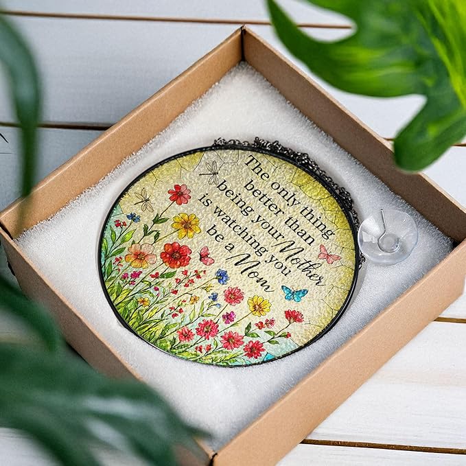 to My Daughter Faux Stained Glass Suncatcher, The Only Thing Better Than Being Your Mother is Watching You Be A Mom Window Hanging, for Daughter from Mom, New Mum Gift