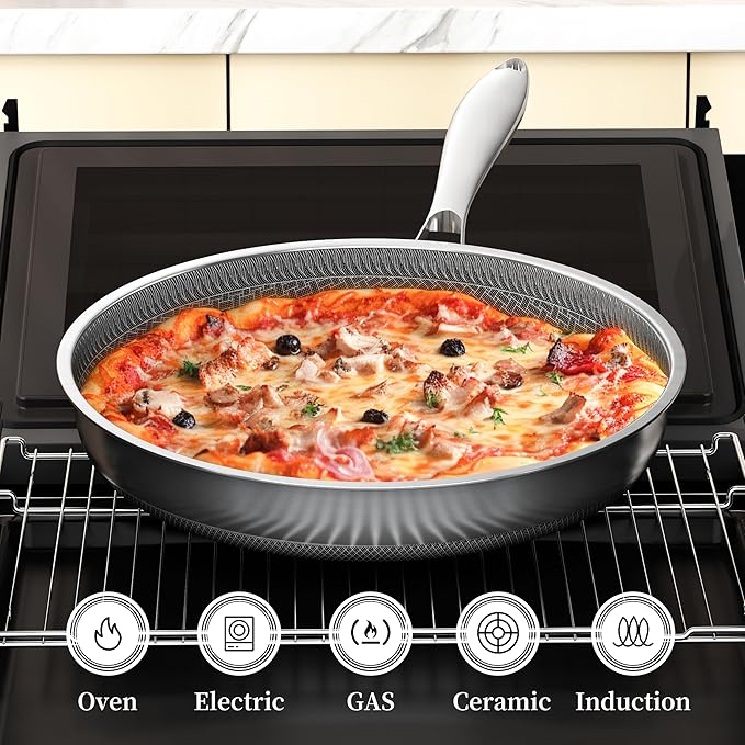 LOLYKITCH 7 QT & 12 Inch Ceramic Nonstick Cookware Set - Tri-Ply Stainless Steel Large Sauté Pan with Lid and Frying Pan - Oven & Dishwasher Safe, Detachable Handle, PFOA-Free, Induction Compatible