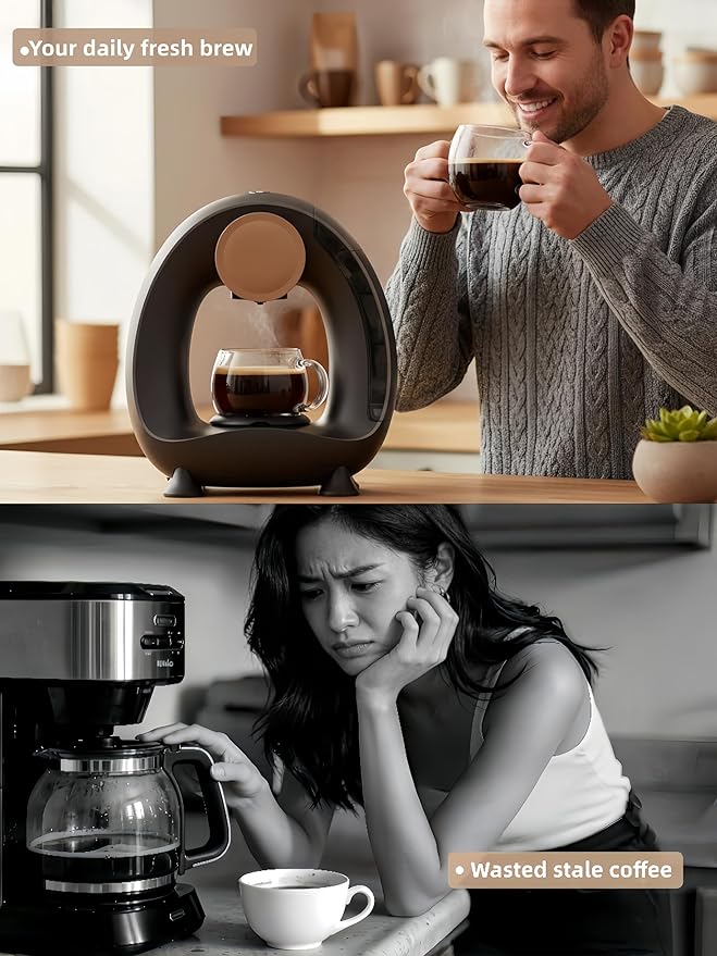3 in 1 Single Serve Coffee Maker for K Cup Black, Ground Coffee and Tea Leaves, 1400W 20s Fast Heating Mini K Cup Coffee Brewer, One Button Operation, for Small Spaces for Bedroom