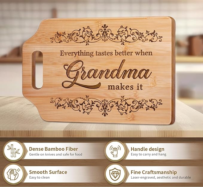 AceThrills Mothers Day Gifts for Grandma Gifts for Birthday from Grandkids - Engraved Bamboo Cutting Board 12.3"L x 8.7"W x 0.4"Th (Everything Tastes Better)