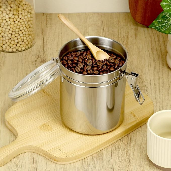 QWORK 52 fl oz Stainless Steel Airtight Canister, Kitchen Storage Canister for Flour Coffee Beans, 5" x 6"