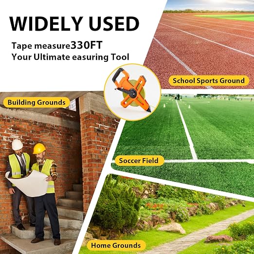 2 Pcs 328ft/100m Open Reel Long Tape Measure, 1/2" Nylon-Coated Steel Blade, Dual Inch/Metric Scales, ABS Impact-Resistant Case for Construction, Surveying Orange