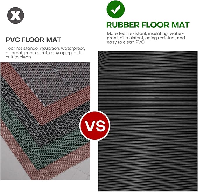 3mm Coin-Grip Rubber Flooring Roll - Easy to Cut Waterproof Anti-Slip Mat, Heavy Duty Floor Protection for Garage, Gym, Stable, Basement, Kennel, 4' x 8'