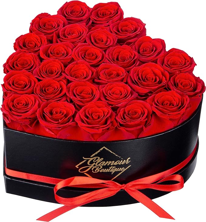 GLAMOUR BOUTIQUE 27 Flower Forever Heart Shape Box, for Mom, Eternal Preserved Roses Gift for Her, Long Lasting Flowers Bouquet, for Birthday, Anniversary and Girlfriend - Red