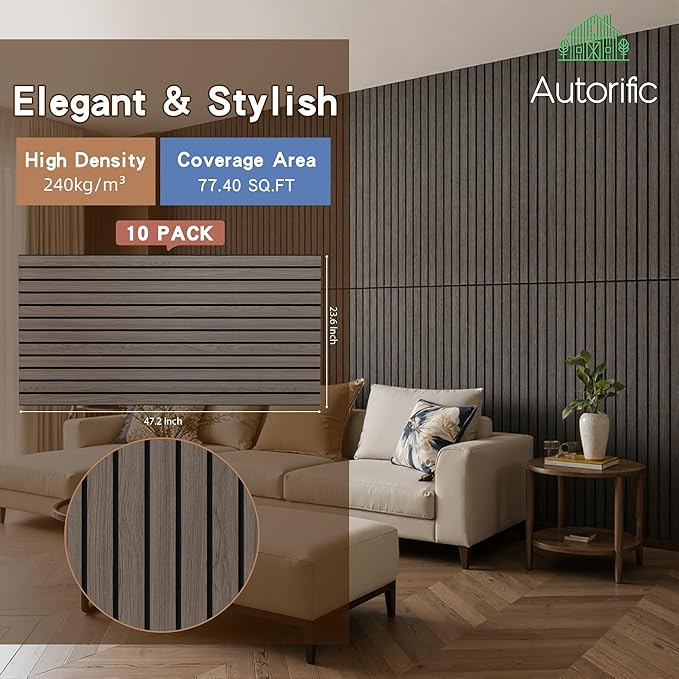 Wood Veneer Sound Panels, 10 Pack 47.2”x23.6” Wall Panels, Decorative Acoustic Panels for Walls, for Office,Home Theater,Studio,Living Room, Walnut(Mitred)