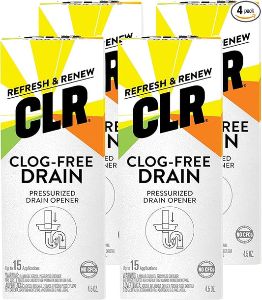 CLR Clog Free Drain Pressurized Drain Clog Remover - For Use on Sinks, Showers, Bathtubs, Toilets and More, 4.5 Ounce Aerosol Can (Pack of 4)