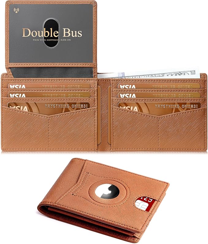 Wallet for Men Slim RFID Blocking Bifold Carbon Fiber,Minimalist Small Compact Front Pocket Credit Card Holder,Thin Mens Leather Wallets Smart Security With 2 ID windows 1 Cash (Cross Brown)