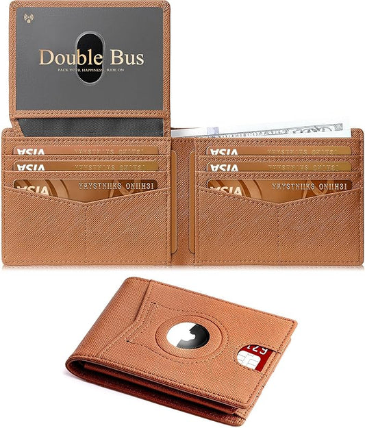 Wallet for Men Slim RFID Blocking Bifold Carbon Fiber,Minimalist Small Compact Front Pocket Credit Card Holder,Thin Mens Leather Wallets Smart Security With 2 ID windows 1 Cash (Cross Brown)