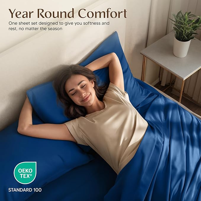 Utopia Bedding King Size Sheet Set – 4 Piece Bed Sheets, Soft and Breathable Microfiber, Includes 1 Fitted Sheet, 1 Flat Sheet and 2 Pillowcases – Oeko Tex (Dusk Blue)