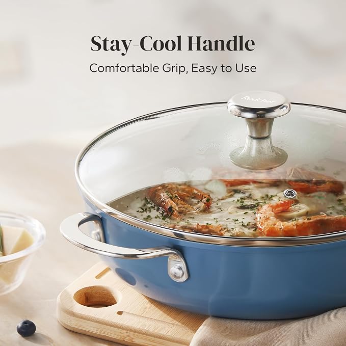 Redchef Stock Pot with Lid, Ceramic Soup Pot 4 Quart, Nonstick Stockpot Fits All Stoves, Induction Cooking Pot for Stews, Even Heating, Stay Cool Handle, Oven/Dishwasher Safe, PFAS Free (Blue)