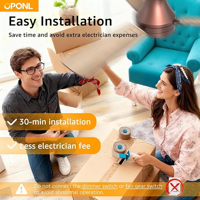 OPONL 42 Inch Brown Ceiling Fan with Light, Remote Control, Noiseless, Reversible, 6CCT, Dimmable, Timeable, Metal Housing, Flush Mount Ceiling Fans with Lights for Bedroom, Indoor/Outdoor Use