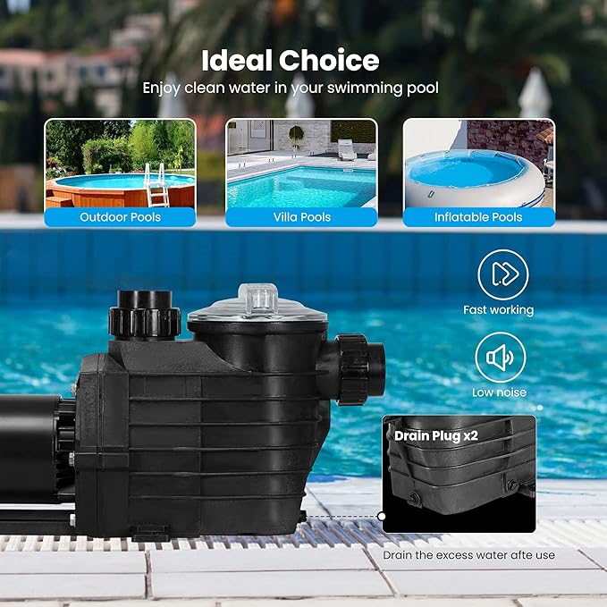 VIVOHOME 2.5HP Dual Voltage Pool Pump, High Lift 78FT Self-Priming, DOE Energy Saving, 1.5" & 2" Connectors w/Strainer Basket for In/Above Ground Pools