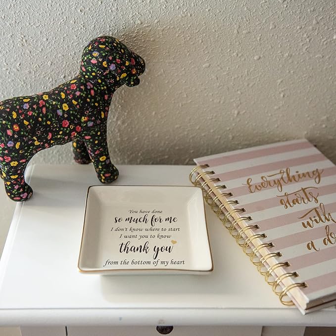 HOME SMILE Thank You Gifts for Women-Ceramic Ring Dish Jewelry Tray-Appreciation,Birthday,Friendship Presents for Friends-Thankful Gifts for Coworker, Mom,Teacher