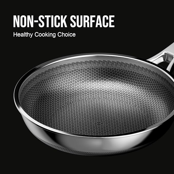 11 Inch Hybrid Nonstick Frying Pan, Stainless Steel Pan Non Stick Skillet, PFOA Free Cookware, Non Toxic Chef's Pan, Compatible with Electric, Gas and Induction, with Lid