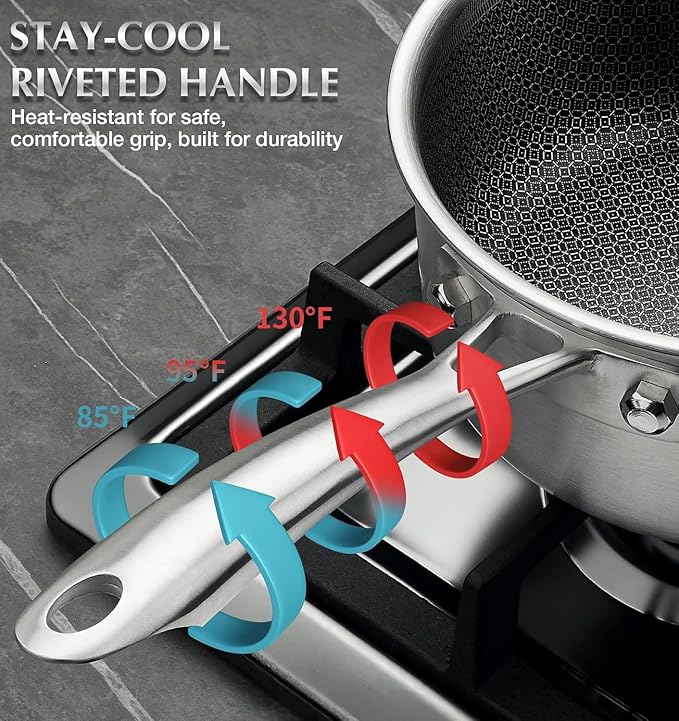KOCH SYSTEME CS 4 Quart Saucepan With Lid, Hybrid Nonstick Stainless Steel Saucepan, Tri-Ply Stainless Steel Pot 4QT, Stainless Steel Sauce Pan with Honeycomb Interior, Large Saucepan Induction Ready