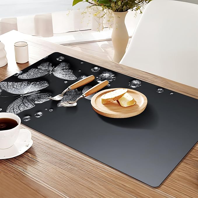 Coffee Mat 17"x32" - Extra Large Absorbent Non Slip Dish Drying Mat,Coffee Bar Accessories,Kitchen Counter Protector for Coffeemaker, Sink, Dining Decor