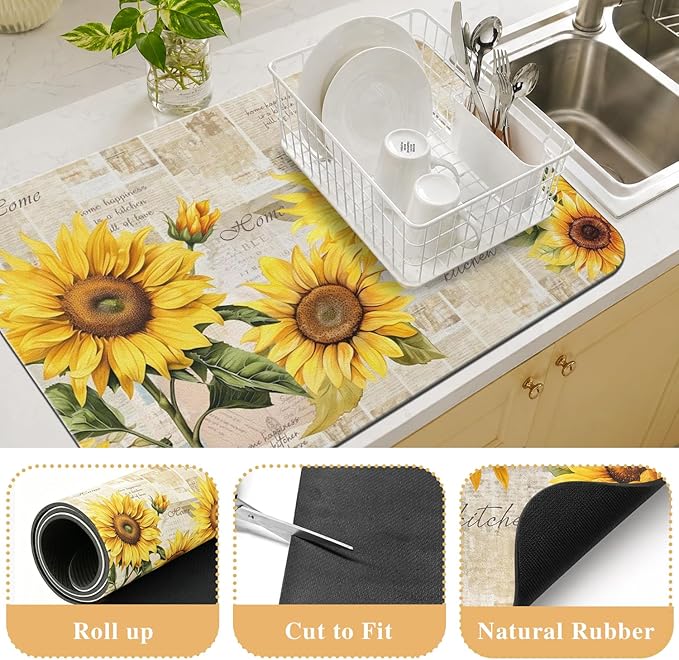 Kitchen Countertop Dish Drying Mat,Super Absorbent Coffee Bar Mat for Maker Espresso Machine, Anti-Slip Accessories for Kitchen Countertops 19x12 Inch