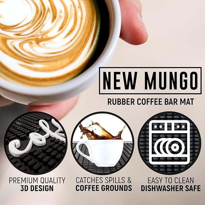 New Mungo Coffee Bar Mat – “Love Is Brewing” – Spill-Proof PVC Coffee Station Mat, Non-Slip Countertop Protector 18"x12"