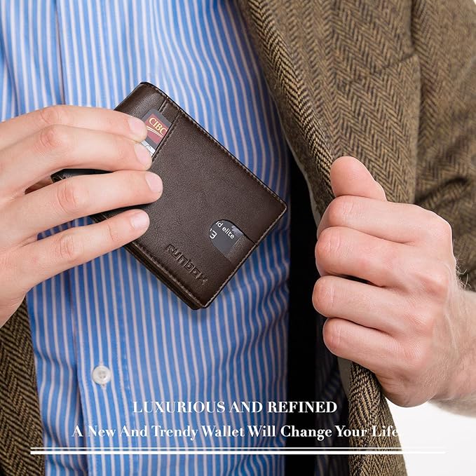 RUNBOX Wallet for Men Slim Rfid Leather 2 ID Window With Gift Box | Slim, Rfid, 2 ID Window, With Gift Box, Slim, Rfid