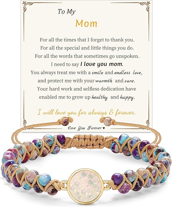 Mothers Day Gifts for Daughter Granddaughter, To My Mom Grandma Wife Girlfriend Sister Jasper Heart Bracelets Birthday Anniversary Christmas Stocking Stuffers Valentines Day Jewelry
