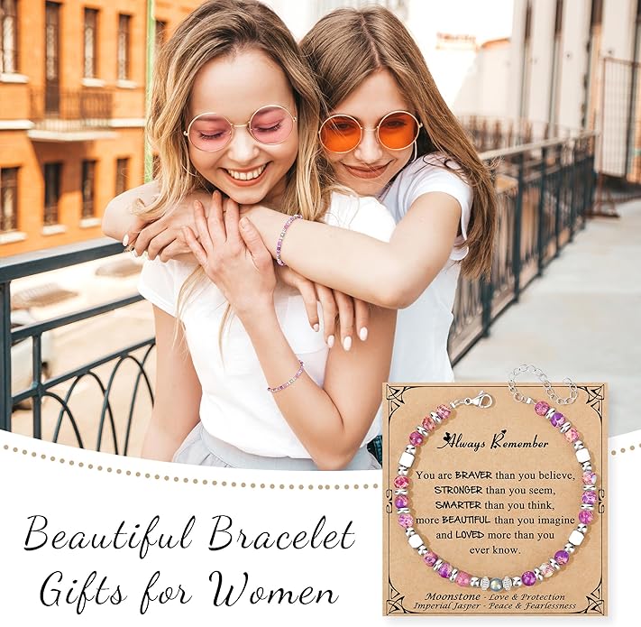 JoycuFF 𝗚𝗶𝗳𝘁𝘀 𝗳𝗼𝗿 𝗪𝗼𝗺𝗲𝗻 𝗠𝗼𝗼𝗻𝘀𝘁𝗼𝗻𝗲 𝗕𝗿𝗮𝗰𝗲𝗹𝗲𝘁 Amazonite Colorful Imperial Jasper Stainless Steel Beads Bracelets, Mothers Day Birthday Christmas Valentines Graduation Gifts