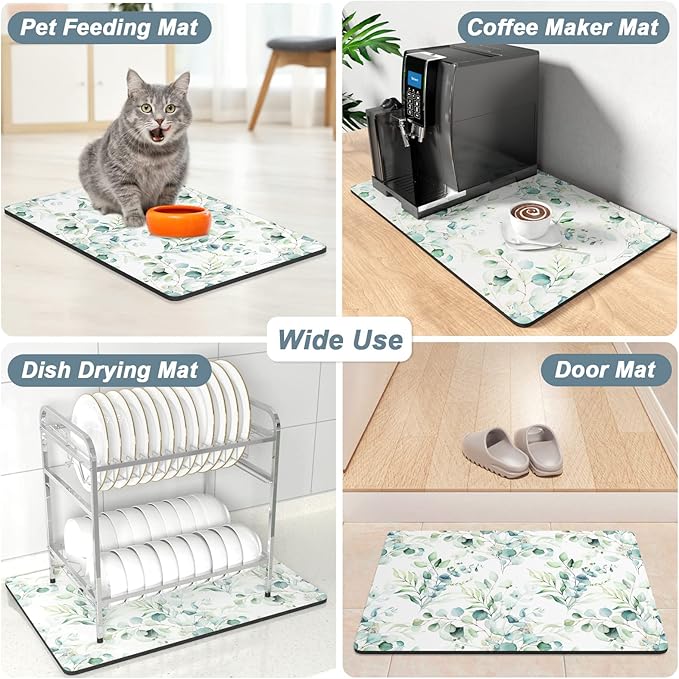 Rnivvi Coffee Mat, 12" x 19" Cute Minimalism Design Coffee Bar Mats for Espresso Machine Station Accessories and Organizer, Hide Stain Rubber Backed Absorbent Dish Drying Pad for Kitchen Counter,White