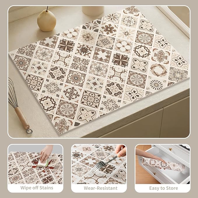 Absorbent Holiday Plate Drainer Pad Boho Coffee Bar Mats for Counter Top Non-slip Gift for Kitchen Decor (Elegant Mosaic A)