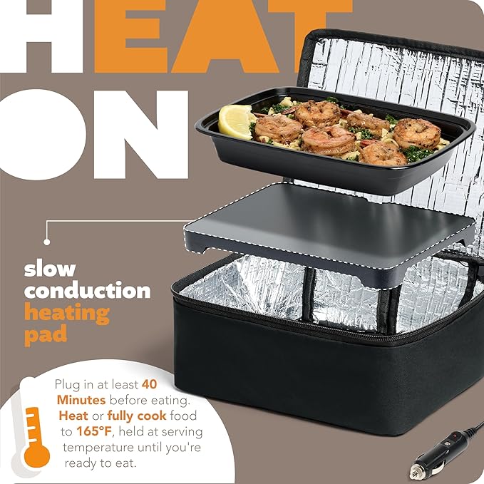 HOTLOGIC Mini Heated Lunch Box - Portable Electric Food Warmer for Men and Women - Great for Work, Office, and Construction - Cook, Reheat, and Eat on the Go - 12V - Black