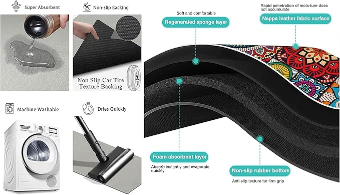 Coffee Bar Mat Accessories for Countertop Pioneer Flower Absorbent Hide Stain Rubber Backed Dish Drying Mats for Kitchen Counter Draining Pad Decor Gift Fit Under Coffee Maker (20x12in)