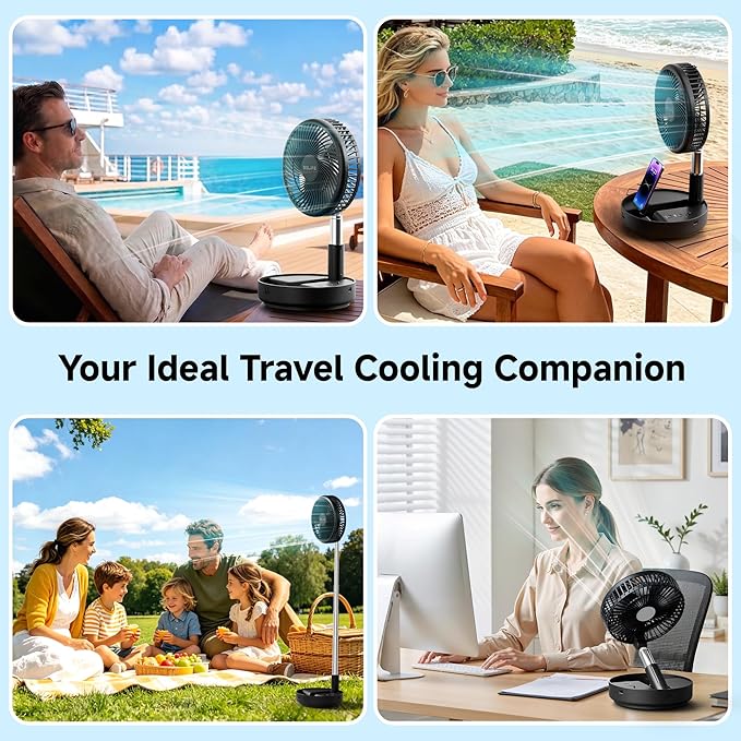Belife X8 Portable Fan, 7200mAh Battery Powered Rechargeable, Oscillating USB Desk Floor Fan with Remote, Foldable Telescopic Fan for Home Bedroom Sleeping Office Camping Travel, 7.7" (Black)