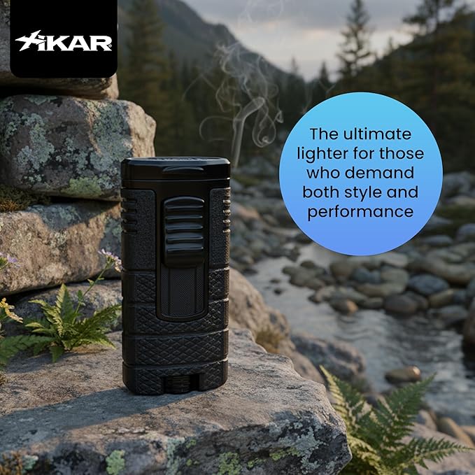 XIKAR Tactical Triple Jet Butane Torch Lighter – Refillable Butane Lighter with EZ-View Fuel Window, Wind Resistant Adjustable Flame, Pocket Clip – Premium Lighter for Outdoor Use – Black