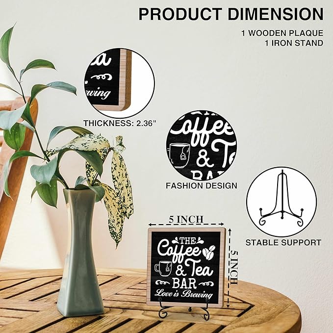 Coffee & Tea Bar Decor Signs & Table Decor, Tea Station Accessories, Themed Gifts - Wooden Desk Decor (H26)