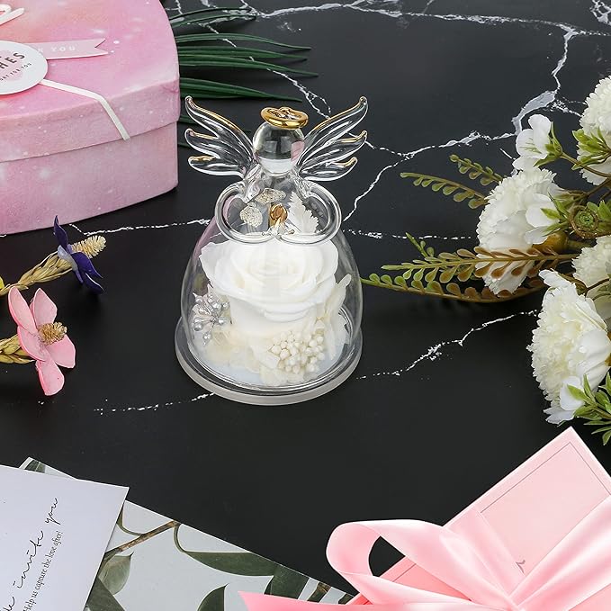 Mothers Day Mom Gifts for Mom,Fresh Flowers for Delivery,Birthday Gifts for Women Her,Preserved Flowers in Angel Figurines,Angel Gifts for Moms Mothers Day Grandma Wife Sister Valentines,White Gift