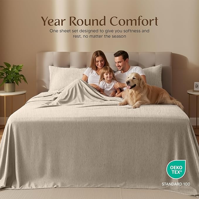 Utopia Bedding King Size Sheet Set – 4 Piece Bed Sheets, Soft and Breathable Microfiber, Includes 1 Fitted Sheet, 1 Flat Sheet and 2 Pillowcases – Oeko Tex (Heather Beige)