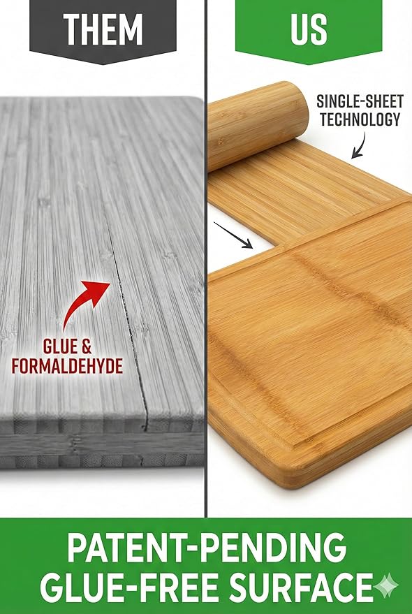 GREENER CHEF Glue-Free Surface Organic Bamboo Wood Cutting Board 3-Piece Set – Non Toxic Cutting Board Set – Lightweight, Heavy Duty Wooden Serving Boards for Charcuterie - Safer Family Meal Prep