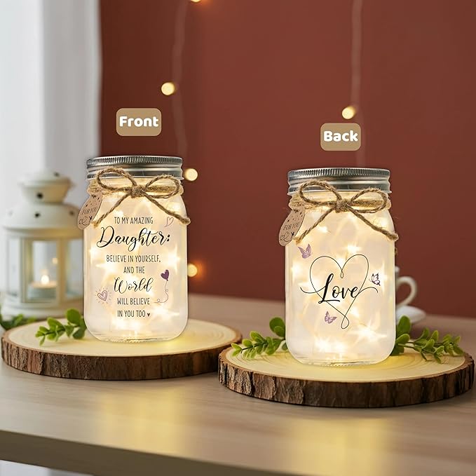 SOLMAY Unique Daughter Gifts from Mom, Mother Daughters Gift & Birthday Gifts for Daughter Adult, Easter Gift for Daughters, Mason Jar Light Keepsake